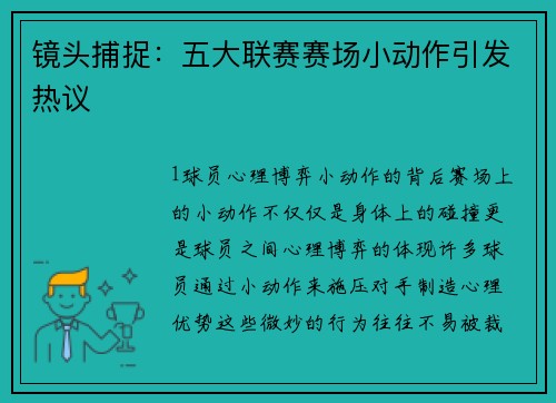 镜头捕捉：五大联赛赛场小动作引发热议