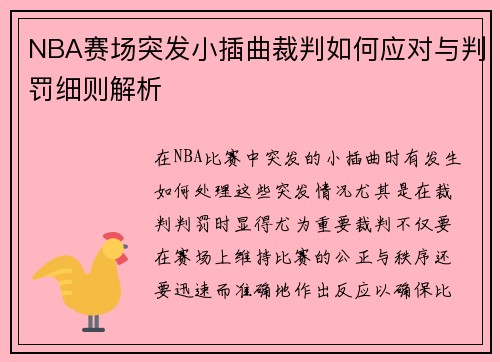 NBA赛场突发小插曲裁判如何应对与判罚细则解析